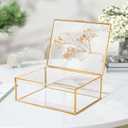 Glass Gold Metal with Chain and Velvet Bottom Jewelry Organizer Box | Double Glass Frame for Pressed Flowers