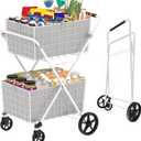 2-Tier Extra Large Collapsible Grocery Cart On Wheels, 400lbs Shopping Cart for Groceries with 2 Removable Baskets, Waterproof Liner, Heavy Duty Foldable Shopping Utility Cart for Seniors