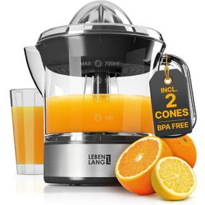 LEBENLANG Orange Juicer Electric - 2 cones & BPA-free I High juice yield & Large Volume I 24oz Lemon Juicer Squeezer I Electric Citrus Juicer Orange Juice Press Juicers Exprimidor De Naranjas Limones (LB389 - 40 Watt)