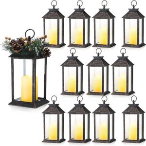 12 Pcs 13" Wedding Lanterns LED Hanging Lights Lanterns LED Vintage Decorative Lantern Rustic Farmhouse Home Decor Lantern Table Centerpiece for Wedding, Bridal Shower, Anniversary Party (Bronze)