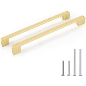 Lepatape 5 Pack 10-1/16 Inch Brushed Gold Cabinet Pulls Solid Zinc Alloy Gold Cabinet Handles - Brushed Brass Dresser Drawer Pulls for Kitchen Cabinet Hardware Zinc Alloy Handles