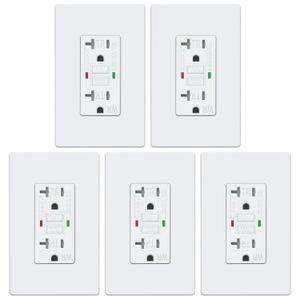 ELECTECK 5 Pack GFCI Outlets 20 Amp, Outdoor Weather Proof (WR), Self-Test GFI Receptacles with LED Indicator, Ground Fault Circuit Interrupter, Screwless Wallplate Included, UL Listed, White