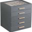 Frebeauty Clear Lid Jewelry Box,5-Layer Jewelry Organizer with Drawer,PU Leather Jewelry Organizers and Storage,Jewelry Boxes for Women,Jewelry Storage for Rings Earring Stud,Gift for Women(Grey)