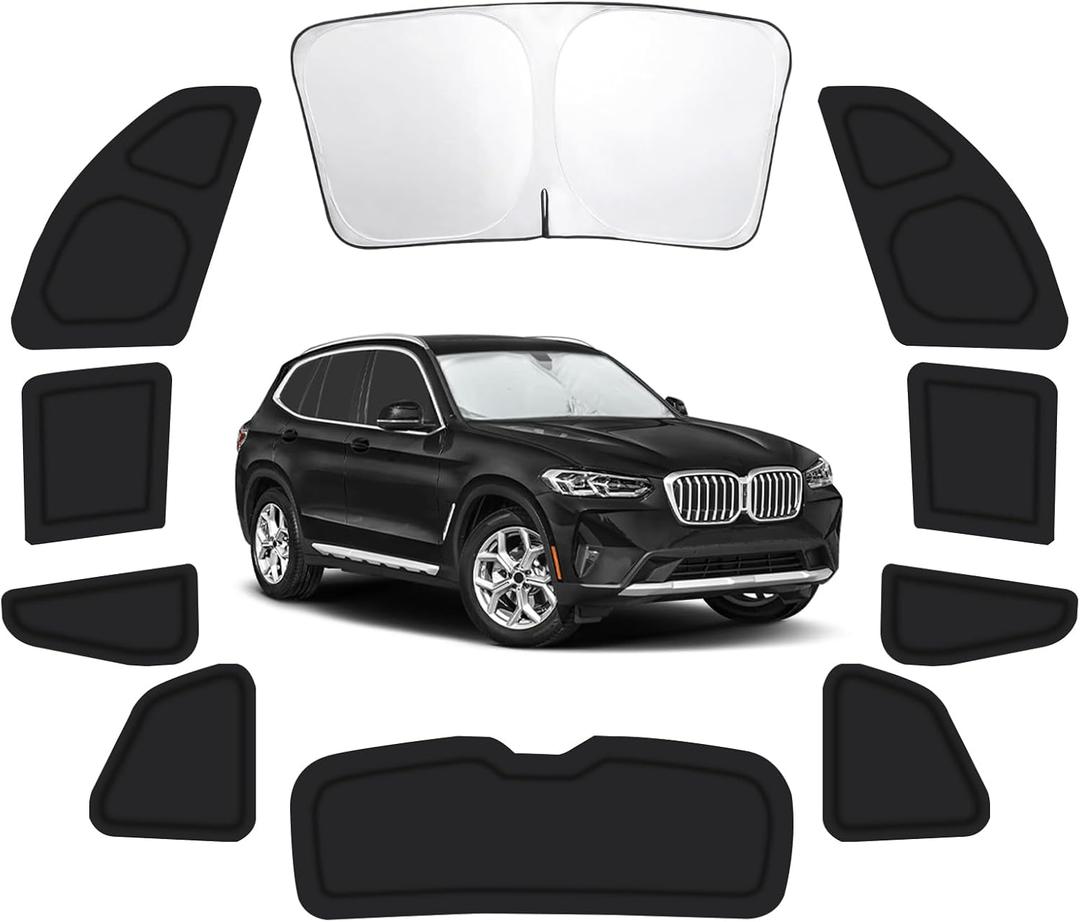 10PCS Car Window Shades for BMW X3 2018-2024, Window Covers for X3 Windshield Side Rear Windows, Full Set Privacy Protection Car Sunshade with UV Blocking for Camping Napping