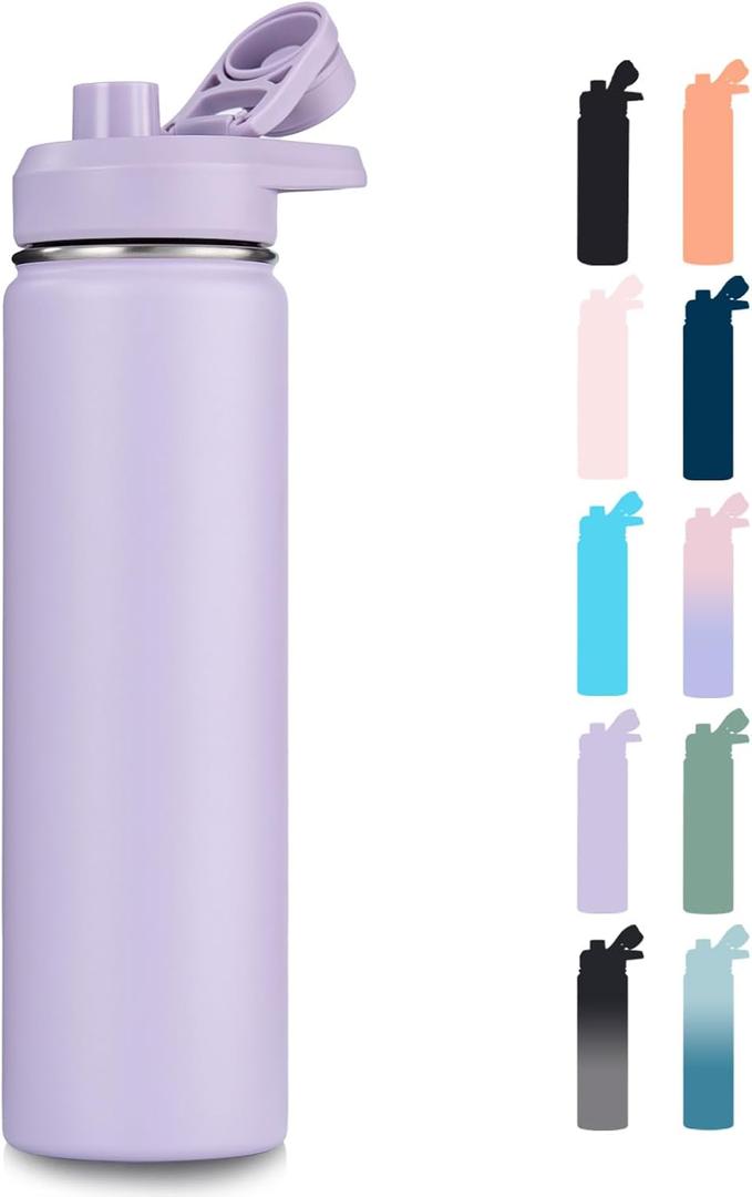 Fijinhom 24 oz Insulated Water Bottle with Handle, 304 Stainless Steel Water Bottles with Wide Mouth, Double Wall Vacuum Sports Water Bottle, BPA Free, Keep Cold and Hot, Purple