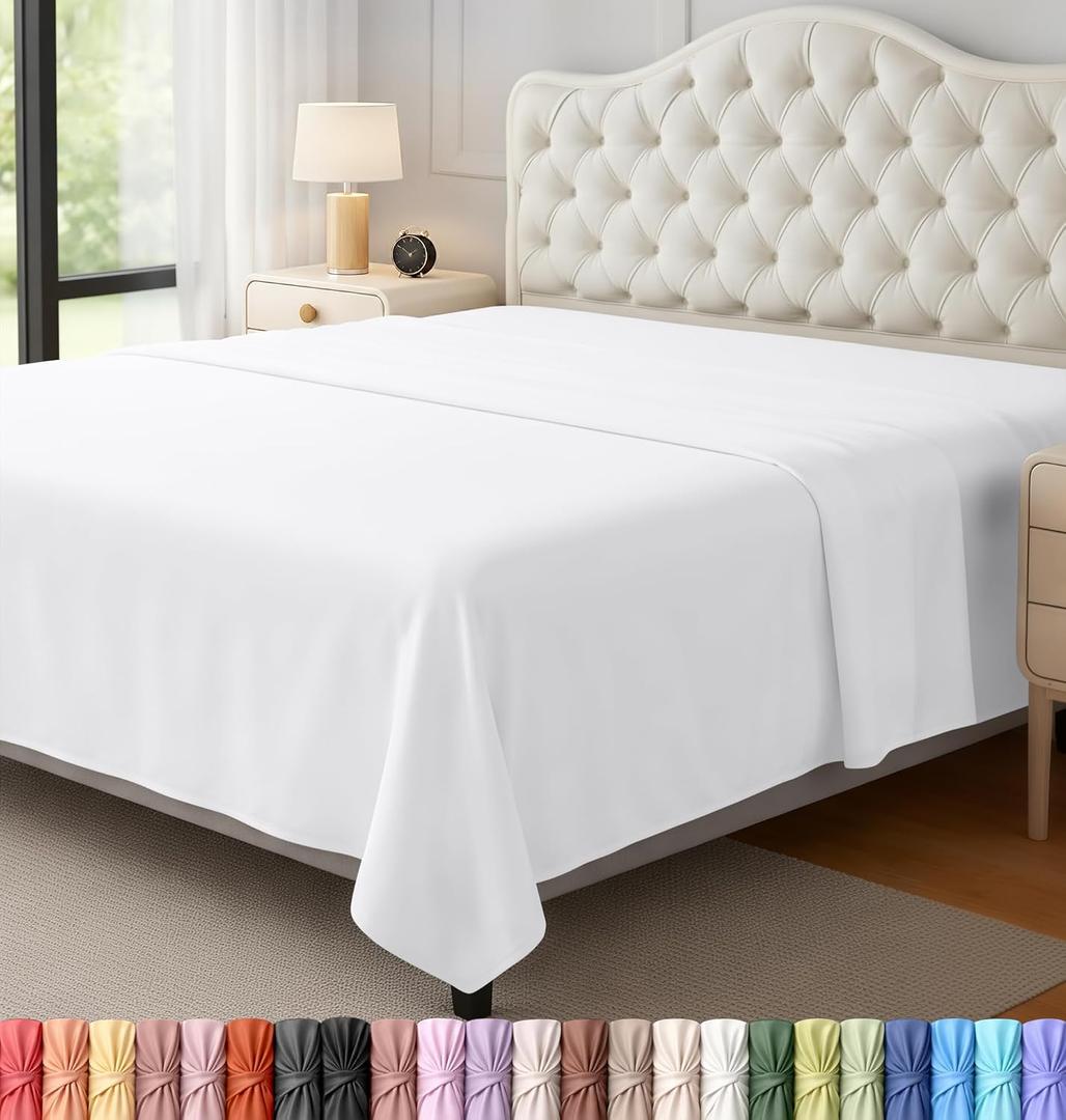Queen Size Flat Sheet Only, Ultra Soft & Breathable Hotel Sheets, White