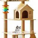 Cat Tree, B64 Wood Cat Tree Tower for Indoor Cats, 60.7" Modern Cat Tower with Sisal-Covered Scratching Posts and Top PerchCat Condo with Acrylic Hammock for Small Large Cats