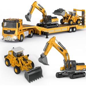 Kids Toys for 3 4 5 6 7 Years Old Boys, Die-cast Construction Toys Set w/Semi Truck, Excavator, Bulldozer, Alloy Engineering Construction Vehicles Truck Toys w/Lights & Sounds, Model Cars