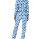 HMPEAIIY Womens Henley Pajamas Set 2 Piece Long Sleeve Monkey Print Lounge Sets Preppy Sleepwear Pjs for Bridal Party, Holiday & Travel Outfit(Blue, Small) (S)