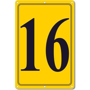 Premium Aluminum Number Signs 16, Metal 12" X 8" Yellow Numbered Signs Outdoor for Parking Lots, Floor, Dock, Court, Aisle, Field, High Visibility, No Fade, Weather-resistant