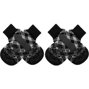 EXPAWLORER Anti Slip Dog Socks to Prevent Licking Paws, Dog Shoes for Hot Pavement, Dog Booties for Small Medium Large Senior Dogs, Traction Control Boots & Paw Protectors for Hardwood Floors (Small (4 Count), Black Grey Plaid)