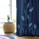 Melodieux Wheat Embroidery Linen Textured Curtain for Living Room Bedroom, Rustic Farmhouse Style Flax Drape Grommet, Blue Wheat/Navy, 52 by 84 Inch (1 Panel)