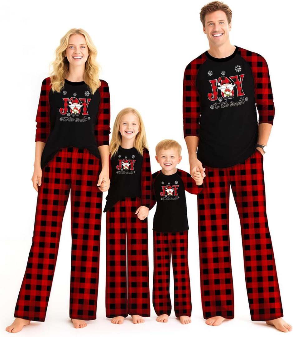 WangChao Christmas Pajamas Matching Sets Christmas Family Long Sleeve Pjs Sleepwear Festival Party Jammies Set  Men (X-Large, Joy)