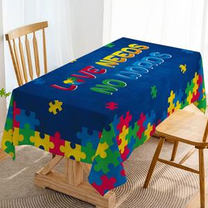 Love Needs No Words Tablecloth April Autism Awareness Decoration Puzzle Piece Kitchen Dining Room Table Cover-60x84inch