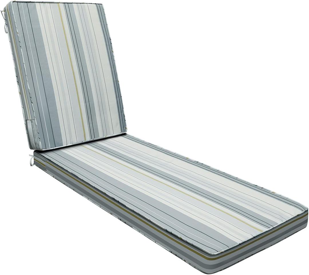 AAAAAcessories Outdoor Chaise Lounge Cushions, Fade-Resistant, Waterproof Patio Furniture Replacement Cushions, 74" x 23" x 3", Ash Blue Harbor Stripe