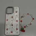 Cute Case for iPhone 14 Pro Max,Red Cherry Pearls with Phone Charm Chain,Pearlized Fruit Case for Women Girls Designed Shockproof