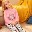 Funnycokid Girls Fleece Pajamas Set Kids Soft Flannel Pjs Pullover Top Pants Loungewear Size 7-14 (Pink)