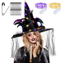 Hercicy Halloween DIY Witch Costume for Women Includes Witch Hat with 2 Pcs Battery Operated 3.3ft 10 LED String Lights 50 Pcs Black Safety Pins for Halloween Party Supplies