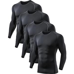 Pack Of 4 Compression Shirts for Men Long Sleeve Athletic Base Layer Undershirt Gear T Shirt for Workout, M