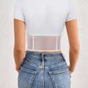 REORIA Women's Sexy Round Neck Short Sleeve Tees Summer Sheer Mesh T Shirt Trendy Y2K Going Out Crop Tops (White, L)