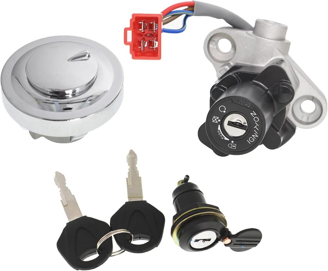 LABLT Aluminum Ignition Switch Lock Set with Fuel Gas Cap Lock Keys 4TR-82021-00 Replacement for Yamaha 650 1100 XVS650 XVS1100 V-Star XVS125 XVS400 Drag Star