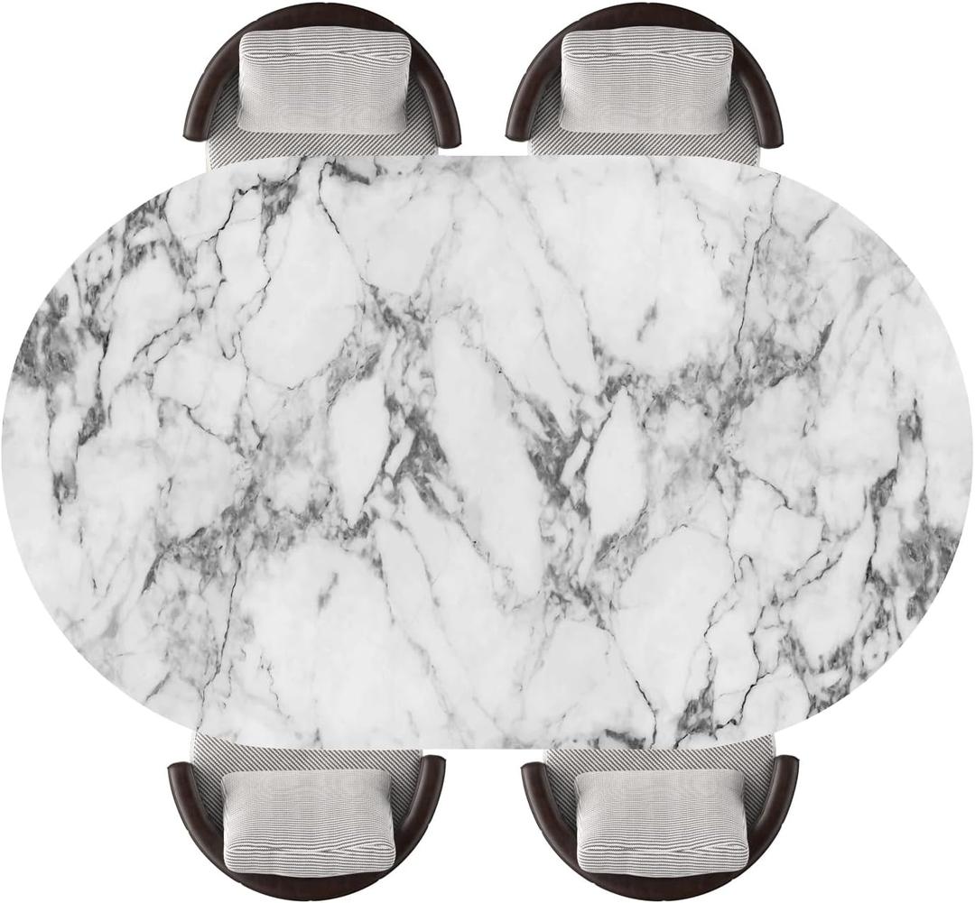 Oval Elastic Fitted Tablecloth Marble Texture Background Washable Wrinkle Resistant Reusable Table Cover for Kitchen Dinning Picnic Party, Fits 42"x60" Oval Tables