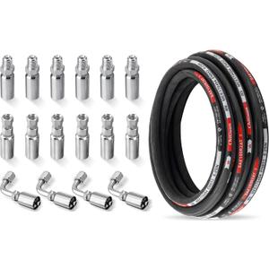 33FT 1/4" Hydraulic Hose with 16PCS Hydraulic Hose Fittings (JIC Female & NPTF Male & JIC Female 90 Elbow), 10150 PSI Working Pressure, SAE 100 R2AT 2-Wire Braided Hydraulic Tube