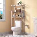 Huhote Over The Toilet Storage Rack with 3-Tier Bathroom Shelves, Space Saver Toilet Shelf, Bathroom Storage Organizer with Hooks for Over Toilet Storage and Shelf (White), Large