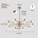 KCO Mid Century Modern 20-Light Large Brass Gold Sputnik Ceiling Chandelier, 39.4" x 8.7"
