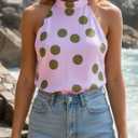 Sunloudy Women Halter Mock Neck Tank Tops Sleeveless Backless Floral Print Top Trendy Open Back Going Out Camisole (Blue, M)