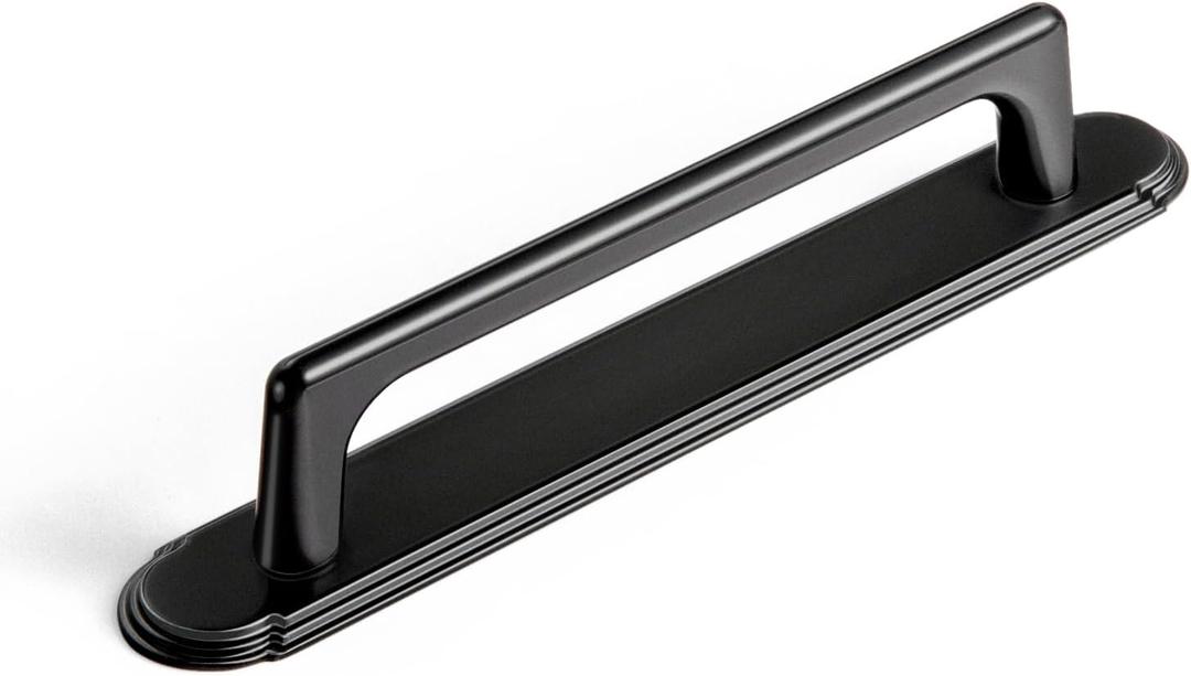 Goo-Ki 2 Packed Matt Black Cabinet Pulls with Long Backplate-5''(128MM) Hole Centers Drawer Pulls for Kitchen