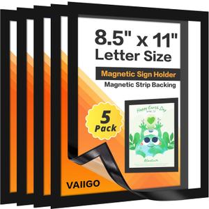 5Pack Magnetic Frames for Refrigerator - 8.5 x 11 Magnetic Sign Holder, Magnetic Paper Holder Document Holder for Fridge, Metal, Whiteboard Surface - Magnetic Picture Frame Poster Frame (Black)