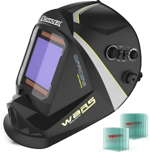 Welding Helmet Auto Darkening,SONNLER Large Viewing 3.94" *3.66"1/1/1/1 True Color Welding Helmet, Solar/Battery Power Welding Hood With 4 Arc Sensor,Wide Shade 4~5/9-9/13 Welding Mask For TIG MIG ARC Black