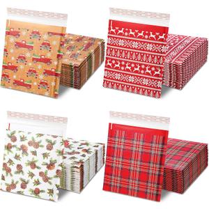 Yexiya 60 Pcs Christmas Bubble Mailers 8.3 x 9.3 Inch Christmas Padded Envelopes Self Adhesive Shipping Bags Holiday Mailing Envelopes Waterproof Postal Bag for Xmas Mailing Packaging (Vintage Style)