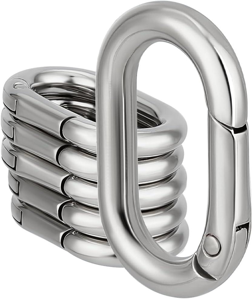 Beebeecraft 15Pcs Spring Oval Rings Alloy Silver Spring Gate Rings Split Snap Clip Hooks Carabiner Lock Clasps Spring Keyring Buckle for Purse Hardware DIY Crafts 34.5x21x4.5mm