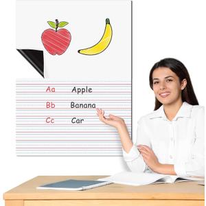 Kosiz 2 Pcs Magnetic Draw Write Paper 22 x 17 Inch Dry Erase Handwriting Lined Board for Classroom Whiteboard Writing Chart Magnetic Newsprint Handwriting Paper Homeschool Teaching Supplies