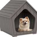 Bifanuo Dog House Outdoor Indoor for Small Dogs - Plastic Pet Shelter, Easy-Assemble & Weather-Resistant for Living Room, Balcony (Grey, 18" L x 22.4" W x 22.2" H)