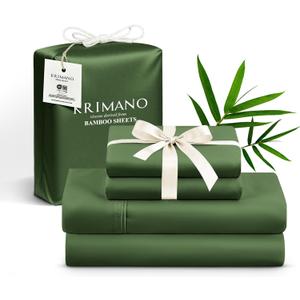 Queen Size Sheet Set, Viscose Bamboo Sheets for Bed Set 4pcs, 100% Viscose Derived from Bamboo, Hotel Luxury Silky & Cooling for Hot Sleepers, Deep Pocket Up to 17", Olive