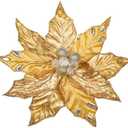 Hollyone 3PCS Poinsettia Christmas Flowers Artificial 11" Large Gold Glitter Poinsettia Flowers Christmas Tree Ornaments Floral Picks for Tree Wreath Garland Vase Table Centerpiece Home Decor