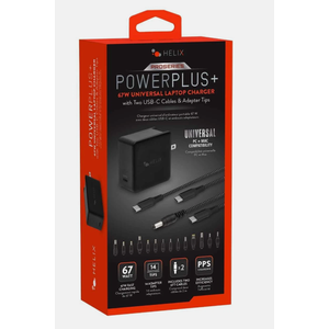 Helix power Plus 67Watts Universal Laptop Charger With 2 USBC Cables And Adapter Tips