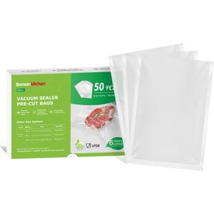 Bonsenkitchen Vacuum Sealer Bags, 50 Quart 8" x 12" Precut Food Sealer Bags, Commercial Grade, BPA Free, Heavy Duty, Customized Size Vacuum Bags for Vac Storage, Meal Prep or Sous Vide Cooking, VB12