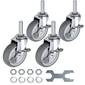 Finnhomy Caster Wheels 3 Inch Set of 4 Heavy Duty Threaded Stem Casters 1/2"-13x1-1/2 Swivel Rubber Industrial Castors Locking Wheels for Wire Shelving/Furniture/Carts Load Bearing 720 Lbs Gray