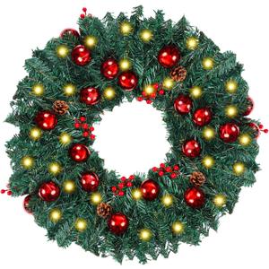 6 FT Christmas Green Garland with Lights Artificial Christmas Garland Wreath Decorated with Pine Cones Red Ball Ornaments for Xmas Holiday Mantle Fireplace Wall Table Indoor Outdoor Decoraiton (Style 2)