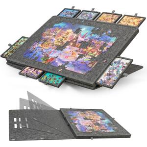 1500-Pc Tilting Puzzle Board with 8 Drawers & Cover, Adjustable Jigsaw Puzzle Table with Built-in Easel/Stand, Lightweight & Portable Boards with Storage for Adults, with 3 Angle Adjustments, 37 × 25.6 × 1.9 inches