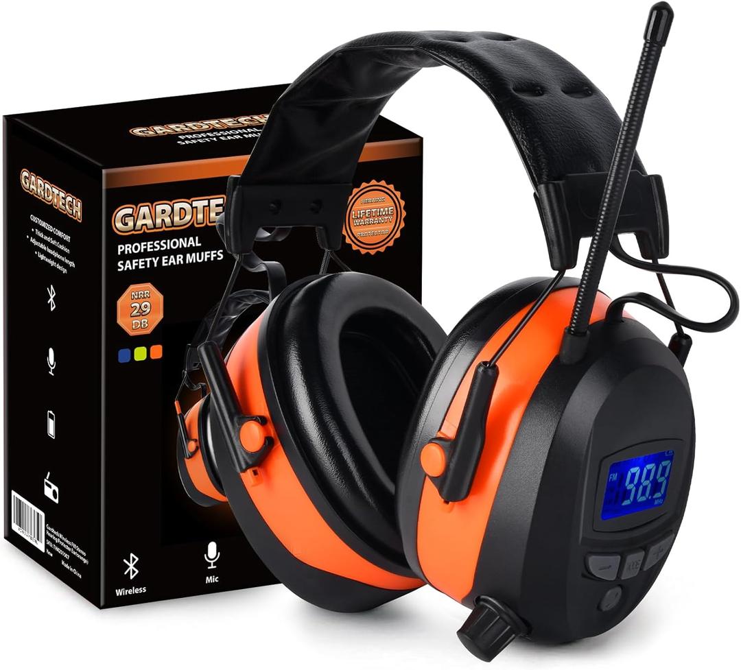 Gardtech Hearing Protection with Bluetooth, FM Radio Earmuffs, NRR 29dB Hearing Protection Headphones (Orange Antennas)