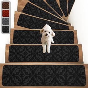 Non-Slip Carper Stair Treads for Wooden Steps Indoor Self Adhesive Stair Rugs 8"x30", Peel and Stick Stair Runners for Dogs, Kids, and Elder, 15PCS 