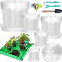 3/4/5/6/7 Inch Clear Plastic Nursery Pots with Drainage Holes and Saucers, 30Pcs Seedling Starter Flower Pots with Repotting Mat, Plant Labels and Tools Sets for Flower Herb, Succulent Transplanting