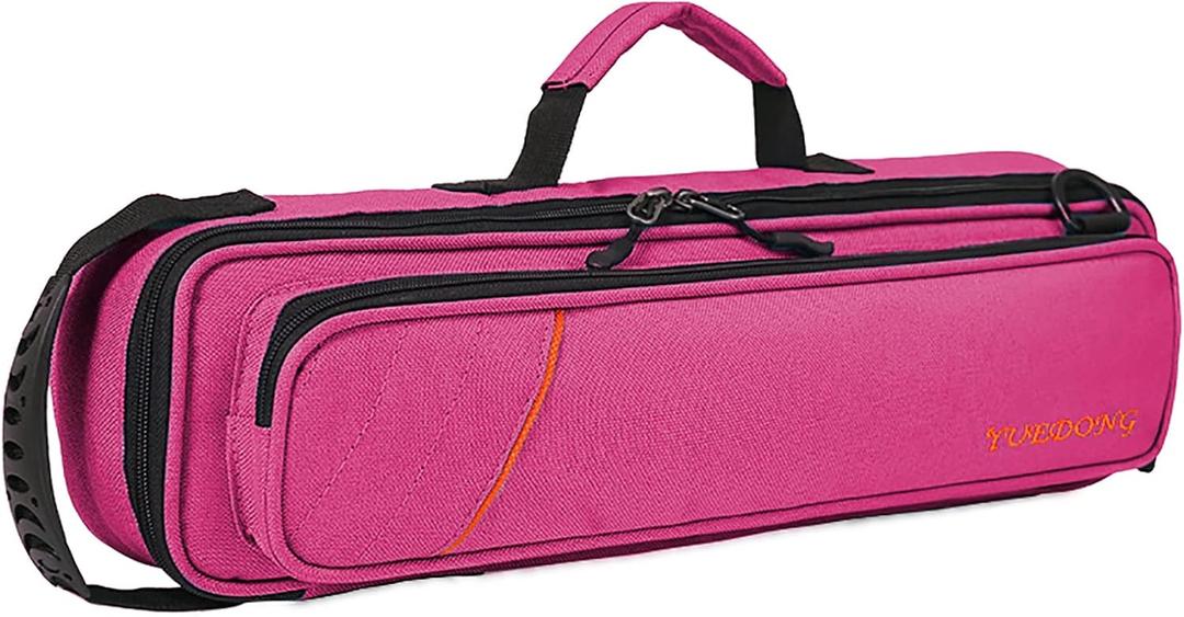 Vilihkc 17 Hole Flute Case Oxford Cloth Carrying Case Bag Flute Accessories,Waterproof Wear Resistant Flute Carrying Bag with Adjustable Shoulder Strap(17 "X4 "X2.4") (Rose Red)
