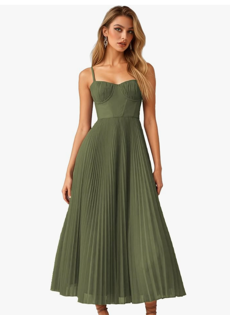 Womens Pleated A-Line Ruched Sleeveless Prom Dress Adjustable Spaghetti Strap Backless Party Gown Dress Size Small