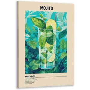 GyXzodonti Mojito Cocktail posters retro cocktail wall art Cocktail Drink Wall Decor Vintage bar cart decor Kitchen Home Bar Cart Club Decor Canvas Print 16x24inch Framed (16L" x 24W", style-9-Framed)